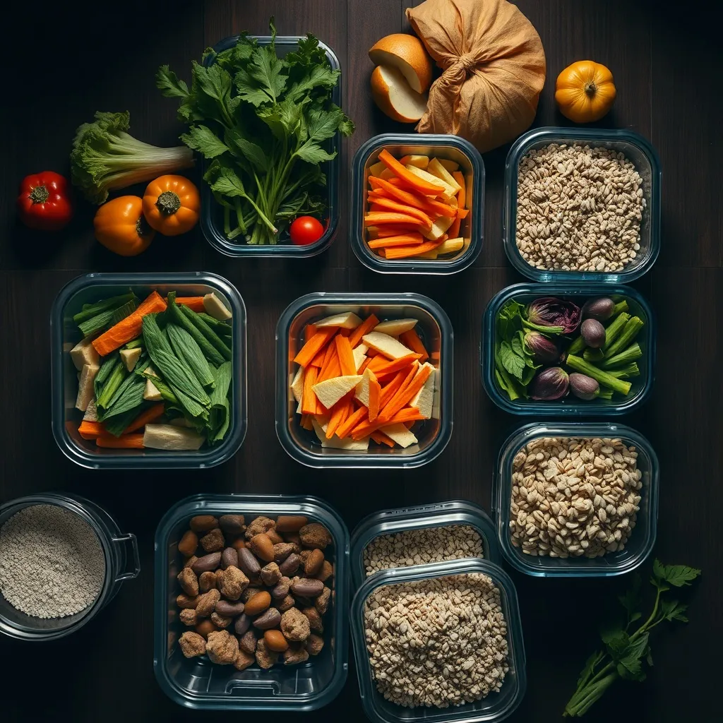 Professional top-down photo of organized meal prep container