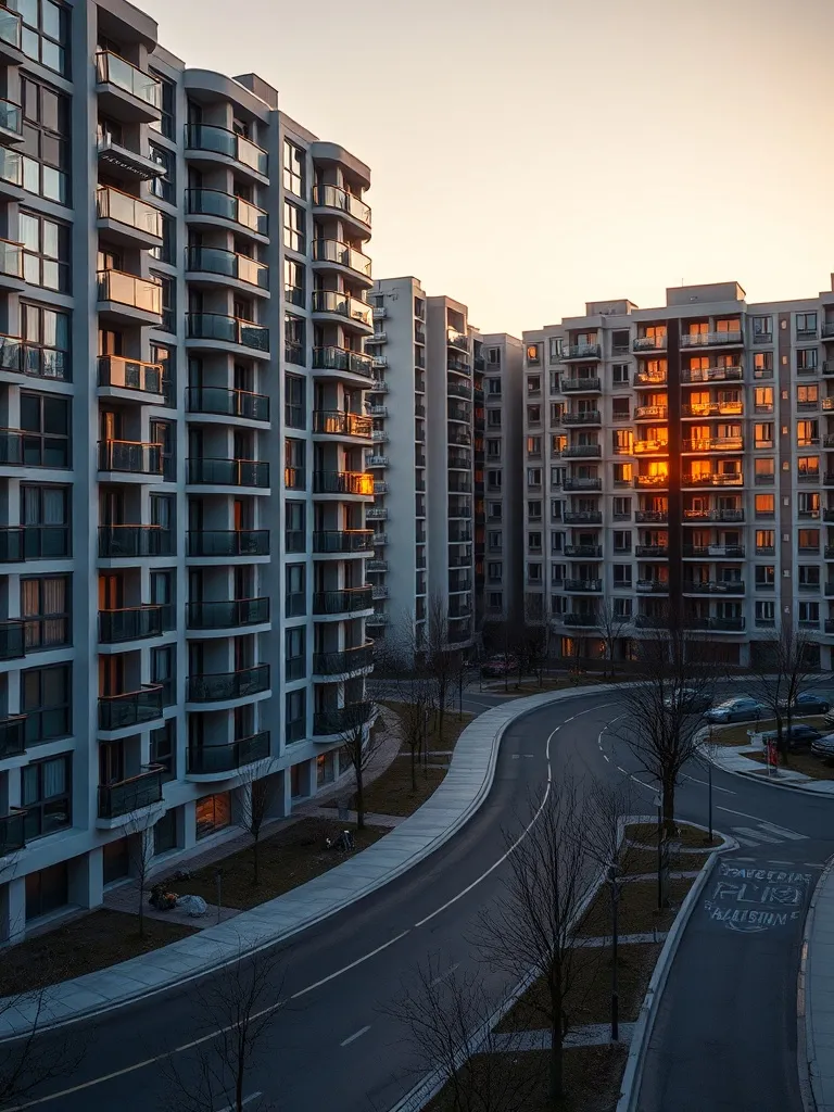 A professional wide shot of modern residential buildings in